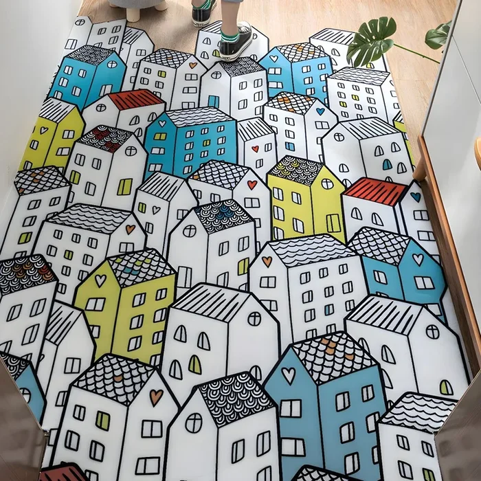 Patrón de Animal Alfombra Infantil de Polipropileno Tapete Multicolor Mascota Amigable para Corredor – Blanco 120 x 180 cm