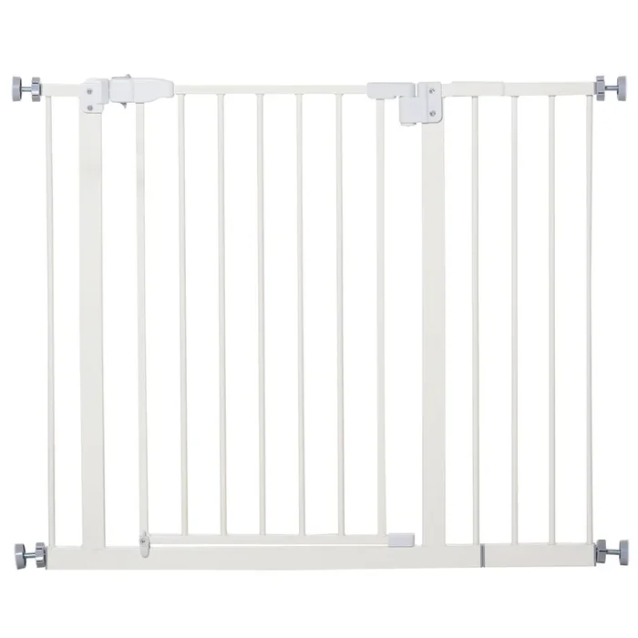 PawHut Barrera de Seguridad Metálica Puerta para Perros con Longitud Ajustable Sistema de Cierre Automático para Escaleras Pasillos 74-97,5×76,2 cm Blanco