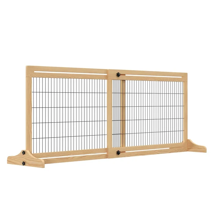 PawHut Barrera de Seguridad para Perros Extensible 104-183×69 cm Barrera para Perros en Casa de Madera para Puerta Escalera Pasillo Natural
