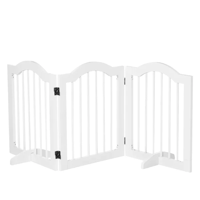 PawHut Barrera de Seguridad para Perros Pequeños Plegable 154,5×61 cm Barrera para Perros en Casa de 3 Paneles con Patas Anchos para Escaleras Pasillos Blanco