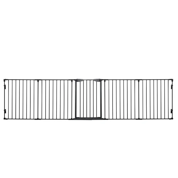 PawHut Barrera para Perros Plegable 300×74,5 cm Valla para Mascotas de 5 Paneles con Cierre Automático Barrera de Seguridad para Escalera Pasillo Negro