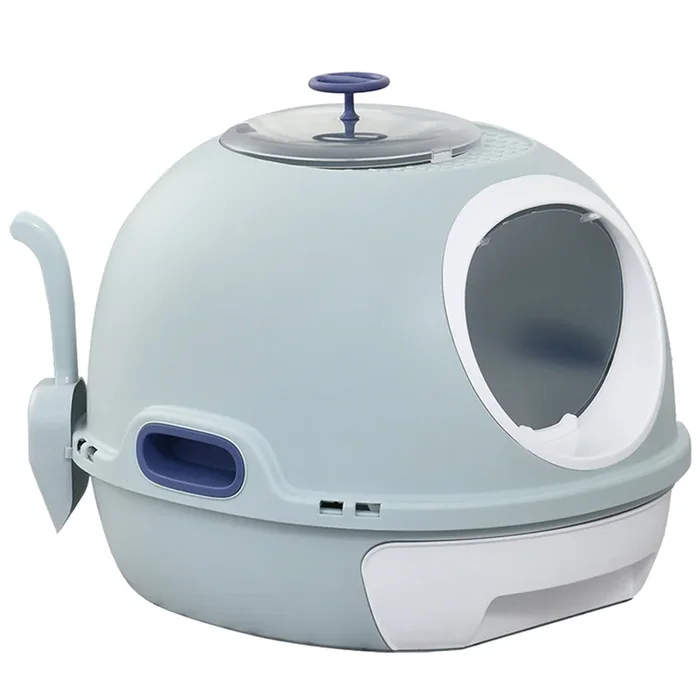 PawHut Caja de Arena para Gatos Arenero Cubierto con Cajón Arenero Cerrado para Gatos con Claraboya Abatible Bandeja Extraíble y Pala 47x55x44 cm Azul