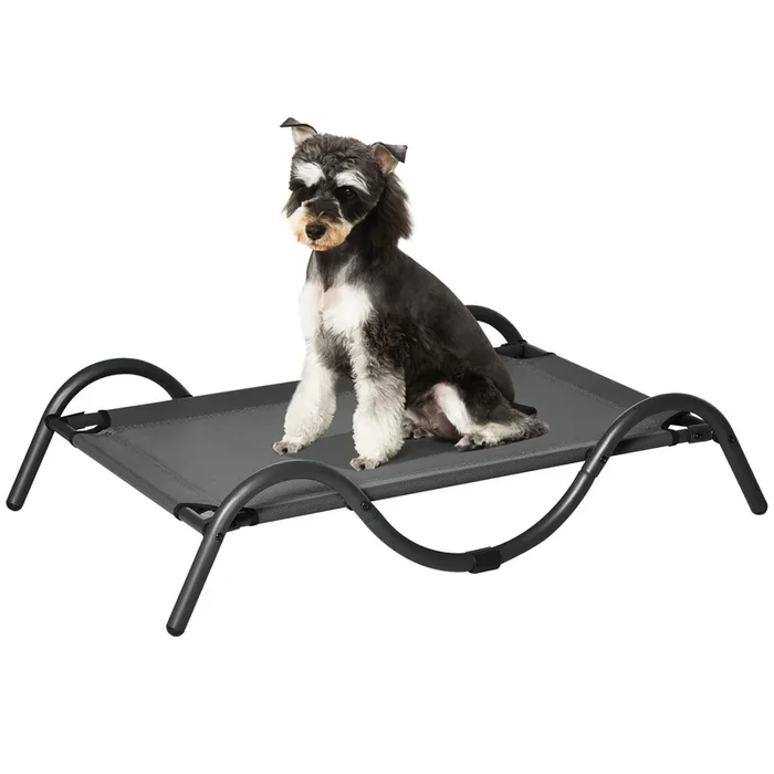 PawHut Cama Elevada para Perros Medianos Cama Alta para Mascotas con Tela de Malla Transpirable Marco y Curvo de Acero para Interior Exterior 92×55,5×21 cm Gris