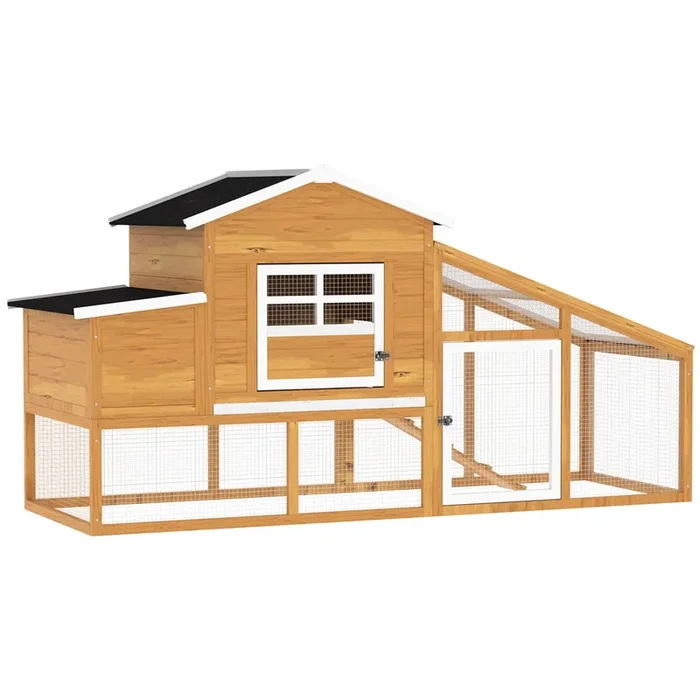 PawHut Gallinero de Madera Exterior Jaula para 2-4 Gallinas con Corral de Alambre Techos Asfálticos Nido Bandeja Extraíble y Rampa 200x80x105 cm Marrón
