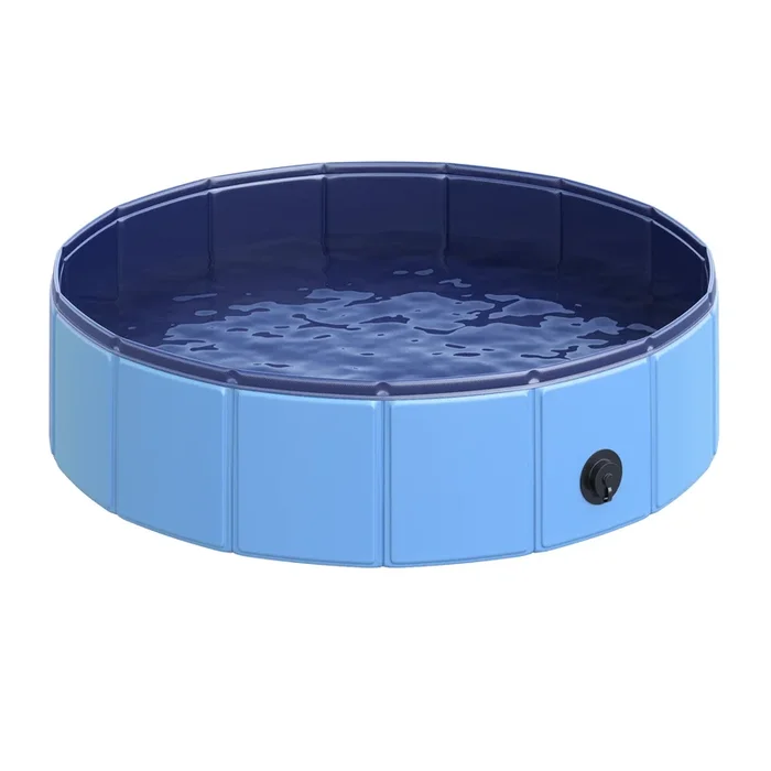 PawHut Piscina Plegable para Perros Gatos Ø80×20 cm Bañera Portátil para Mascotas PVC Antideslizante Múltiples Usos para Interiores y Exteriores Azul