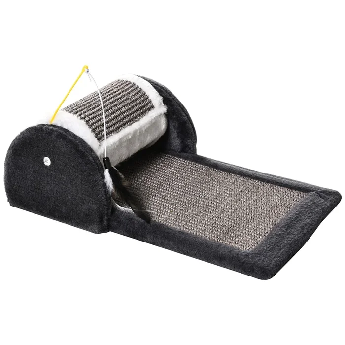 PawHut Rascador para Gatos Juguete de Arañar Gato Árbol Rascador Centro de Actividad Rodillo y Panel Cubierta de Sisal Natural 45x25x16 cm