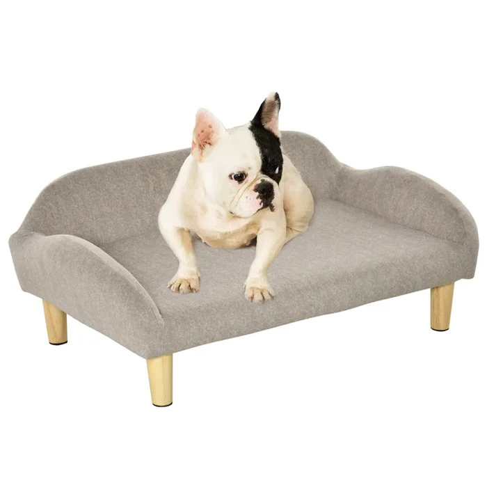 PawHut Sofá para Mascotas Tapizado en Terciopelo Suave Sofá Cama para Perros Gatos Medianos Pequeños Acolchado Grueso con Patas de Madera 70x40x28 cm Beige