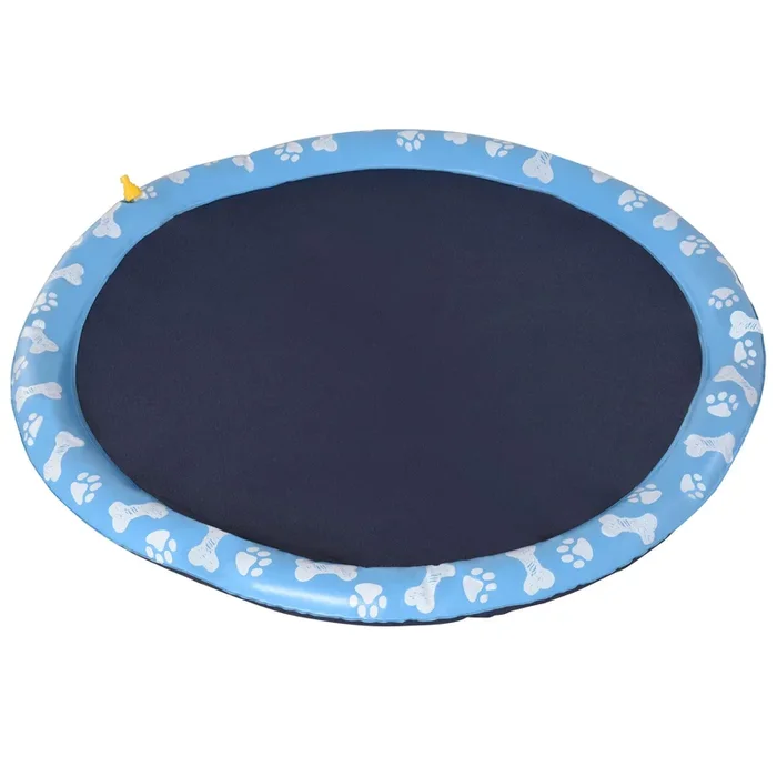 PawHut Splash Pad 170 cm Aspersor de Juegos de Agua con Rociador Tapete de Salpicaduras Piscina de Verano Portátil para Mascotas y Niños Azul