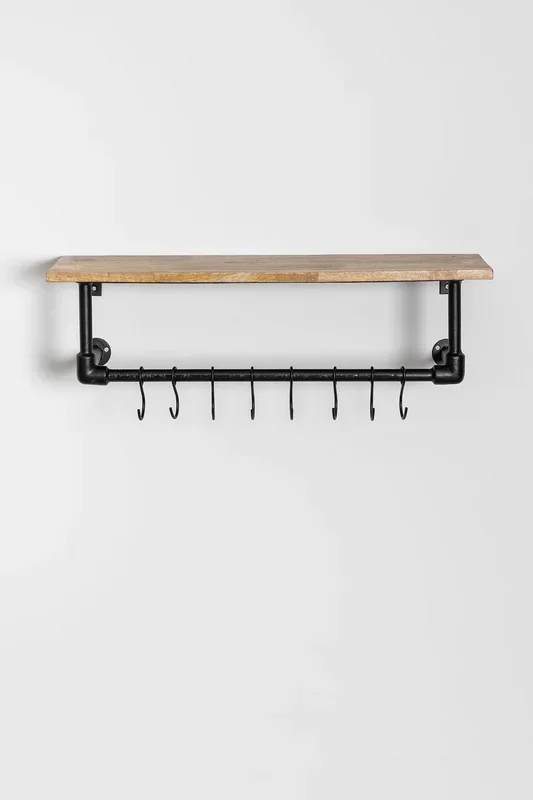 Perchero de Pared con Estante en Madera de Mango y Acero Jensin Madera Mango – SKLUM