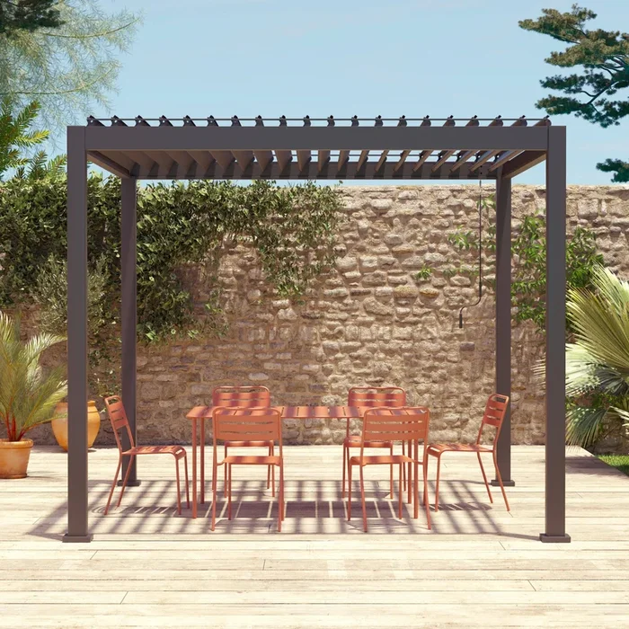 Pérgola bioclimática 3x3m de aluminio e aluminio y acero con lamas orientables