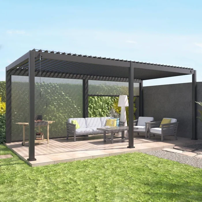 Pérgola bioclimática 3x6m + 2 toldos verticales de 3m