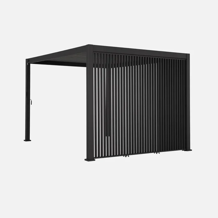 Pérgola bioclimática de aluminio 3x4m + 3 persianas verticales 100cm