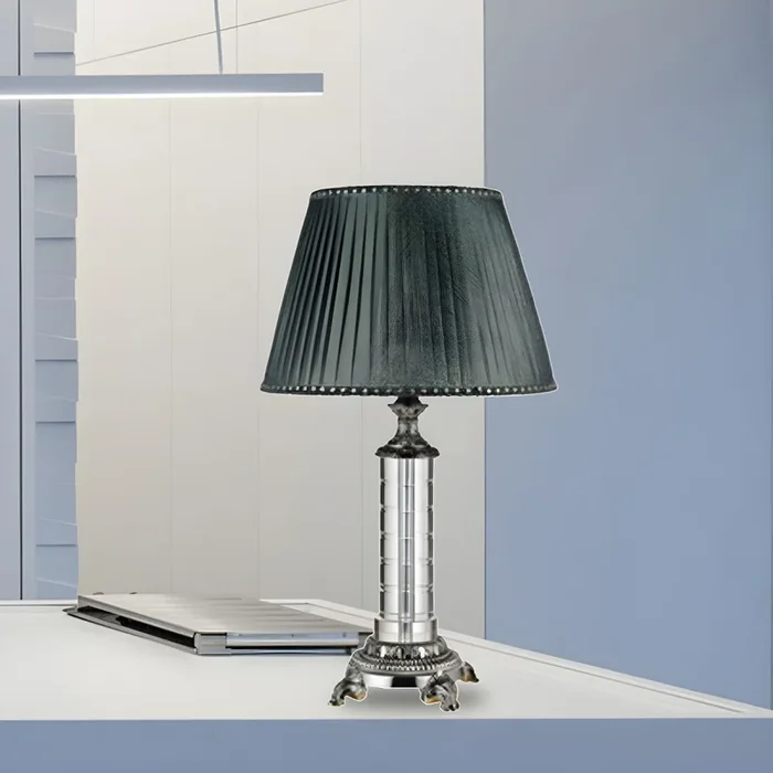 Pilar Base Lámpara de Mesa Contemporánea de Cristal 1 Bombilla Lámpara de Sobremesa con Pantalla Plisada Verde para Cabecera