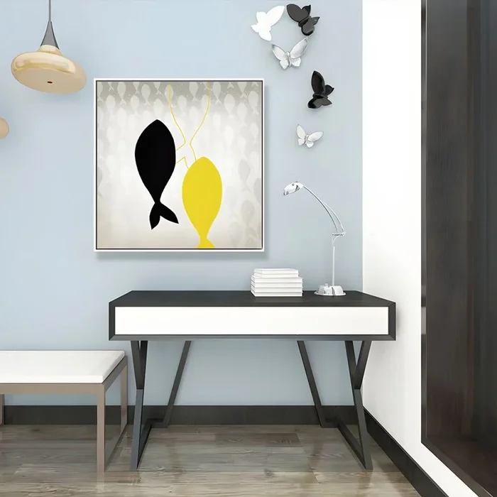 Pintura de ballenas texturizadas en lienzo para decoración de paredes de arte infantil en habitaciones de niños – Amarillo 50 cm x 50 cm Estilo 2