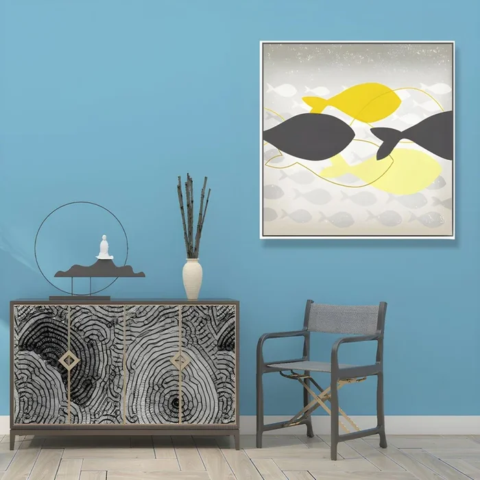 Pintura de ballenas texturizadas en lienzo para decoración de paredes de arte infantil en habitaciones de niños – Amarillo 30 cm x 30 cm Estilo 3