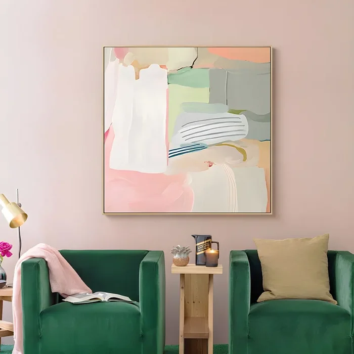 Pintura de pincelada en rosa estilo contemporáneo decoración de arte de pared para habitación de niñas – Rosa 30 cm x 30 cm