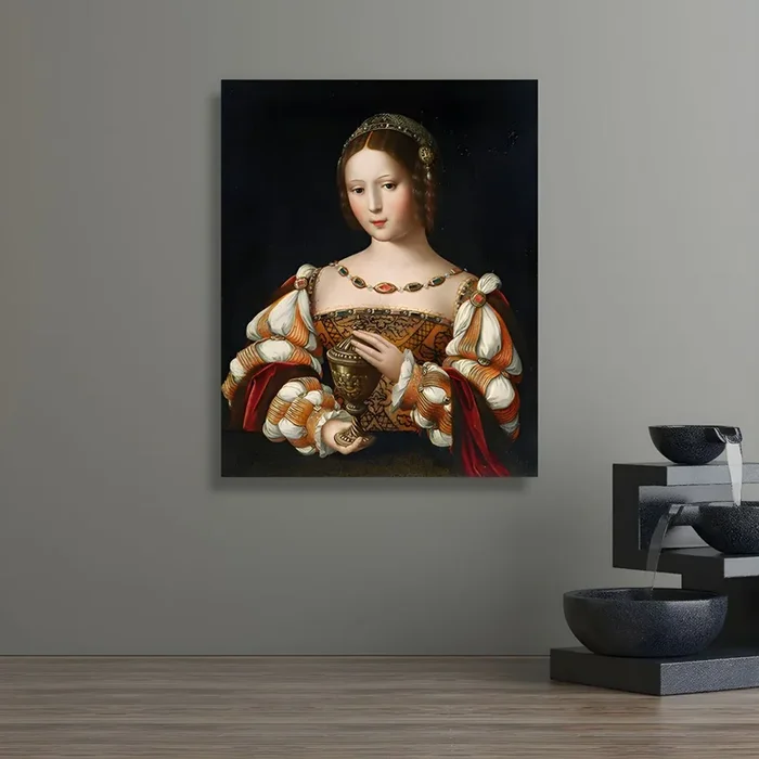 Pintura de retrato de noble mujer en estilo retro texturizado para decoración de pared en casa en color oscuro