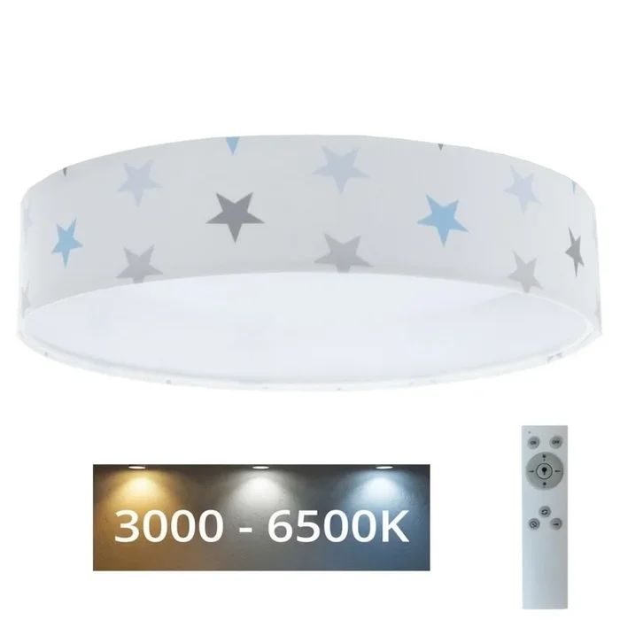 Plafón infantil LED regulable SMART GALAXY KIDS LED/24W/230V 3000-6500K estrellas blanco/gris/azul + mando a distancia