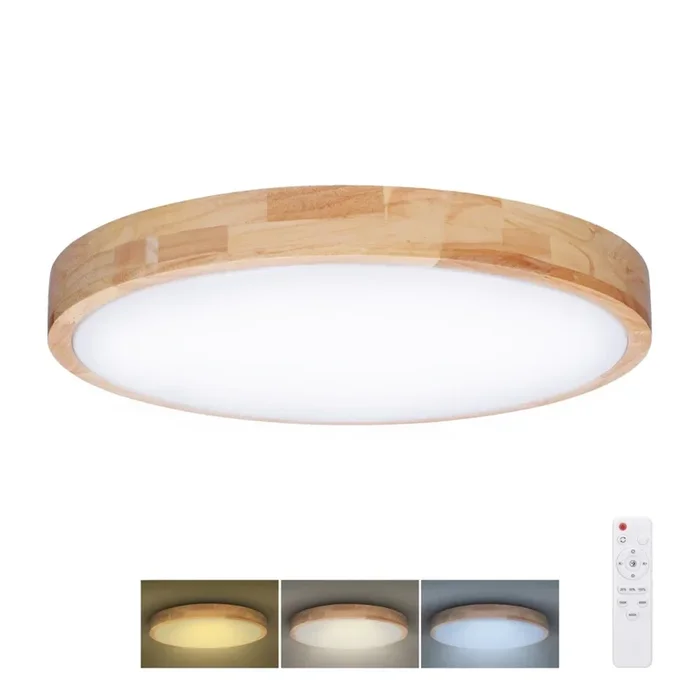 Plafón LED regulable SOLID OAK LED/48W/230V 3000-6500K roble diá. 39 cm + control remoto
