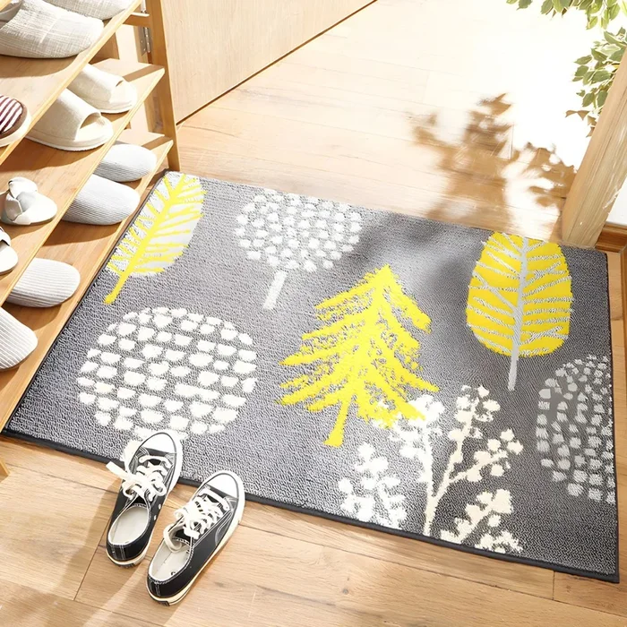 Poliéster Tapete Antideslizante Estilo Infantil Alfombra Gris con Patrón de Plantas para Cocina – Gris 45 x 70 cm