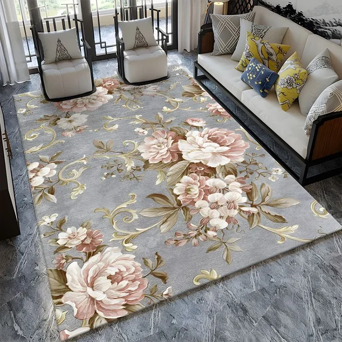 Polipropileno Alfombra Asiática con Dibujo de Plantas Tapete Lavable Multicolor para Salón – Gris 160 x 230 cm