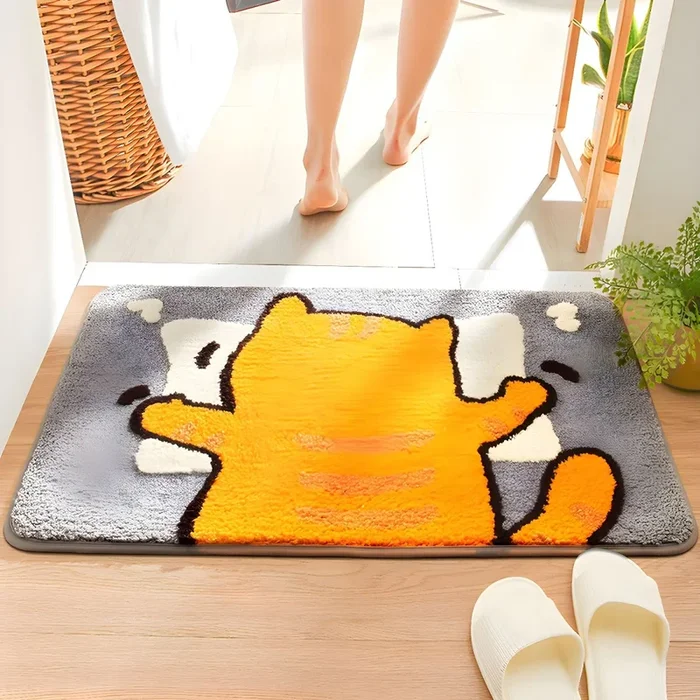 Polipropileno Tapete Infantil con Dibujo de Animal Alfombra Multicolor Antideslizante para Interior – Amarillo 50 x 80 cm