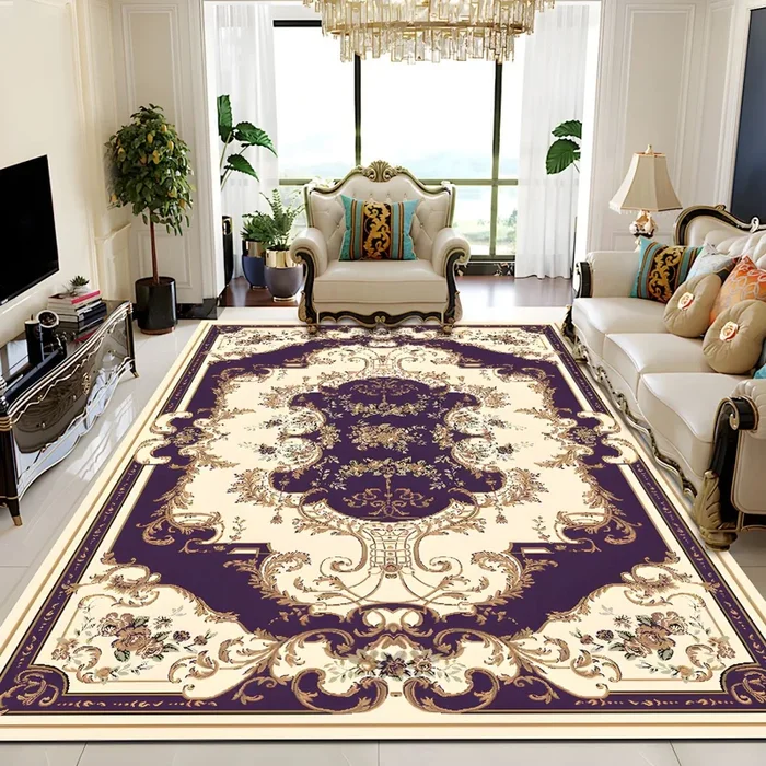 Polipropileno Tapete Retro con Patrón de Flores Alfombra Multicolor Antideslizante para Salón – Púrpura oscura 80 x 120 cm