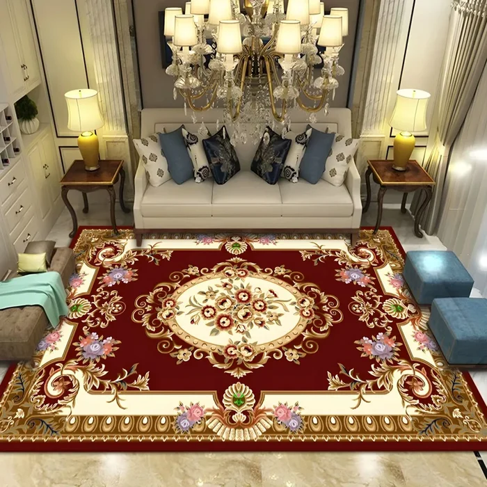Polipropileno Tapete Retro con Patrón de Flores Alfombra Multicolor Antideslizante para Salón – Rojo oscuro 180 x 250 cm