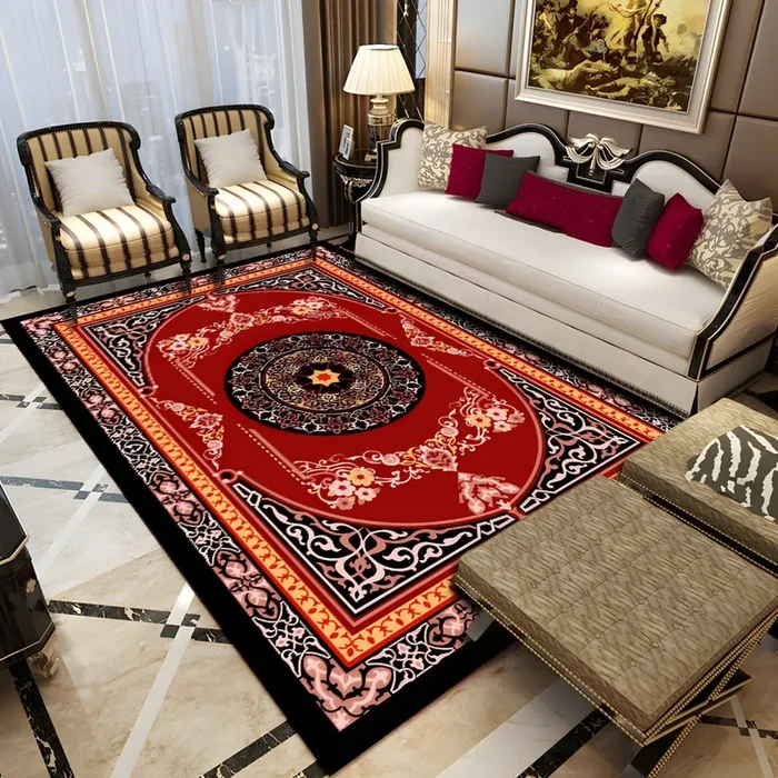 Polipropileno Tapete Retro con Patrón de Flores Alfombra Multicolor Antideslizante para Salón – Rojo naranja 80 x 120 cm