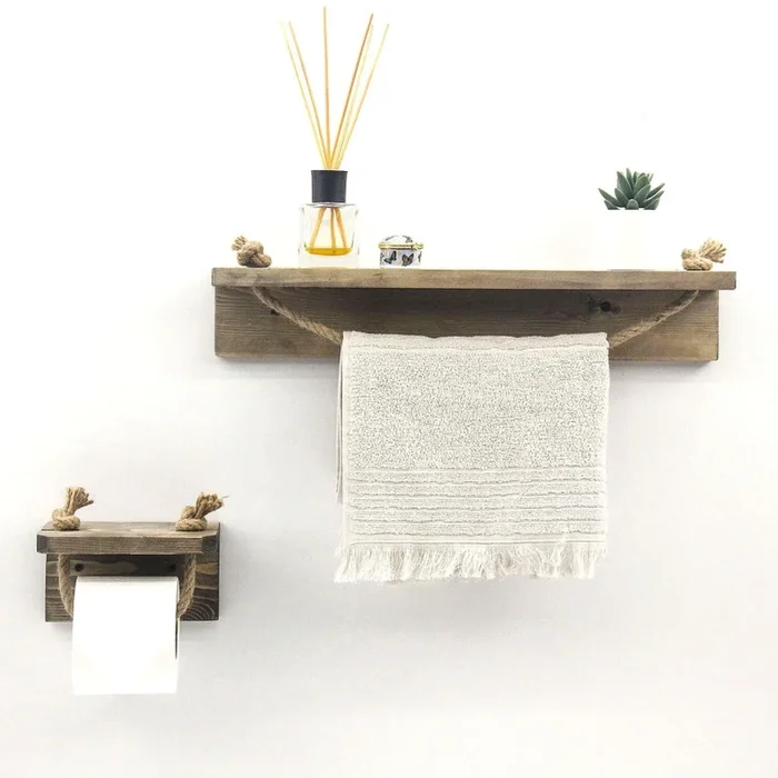 Portarrollos 10,5×17 cm + estante de pared 10×50 cm abeto