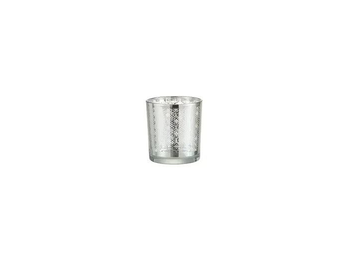 Portavelas de vidrio plateado 7.3×7.3×8 cm