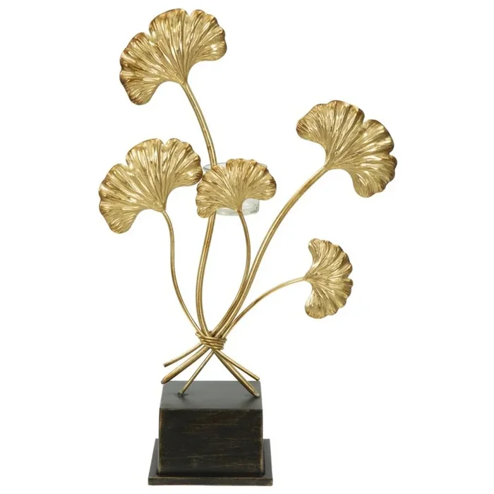 Portavelas Hoja 60, Metal, Oro