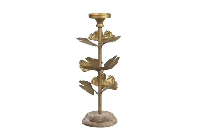 Portavelas Madera Y Metal 14x14x35 Cm