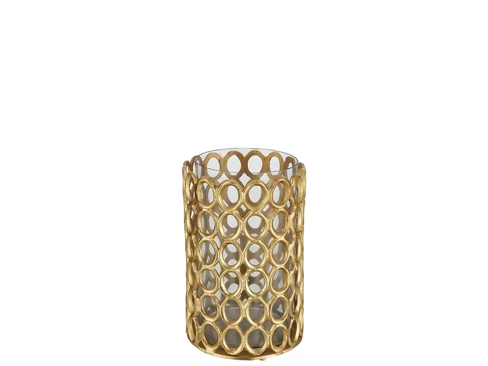 Portavelas redondo círculos aluminio oro Alt. 29 cm