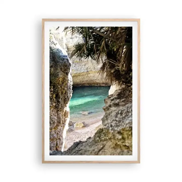 Póster en marco roble claro – Bahía turquesa – 61×91 cm