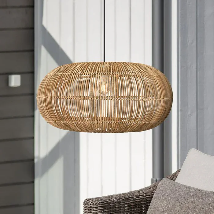 PR Home Lámpara colgante exterior Zuri, Ø 51 cm, ratán, enchufe
