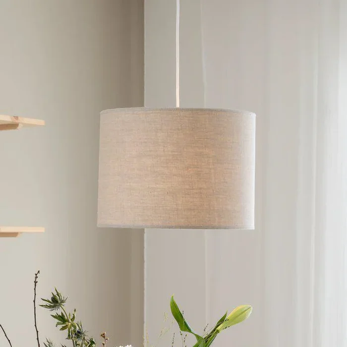 PR Home lámpara colgante Sara, beige natural, Ø 35 cm, textil lino