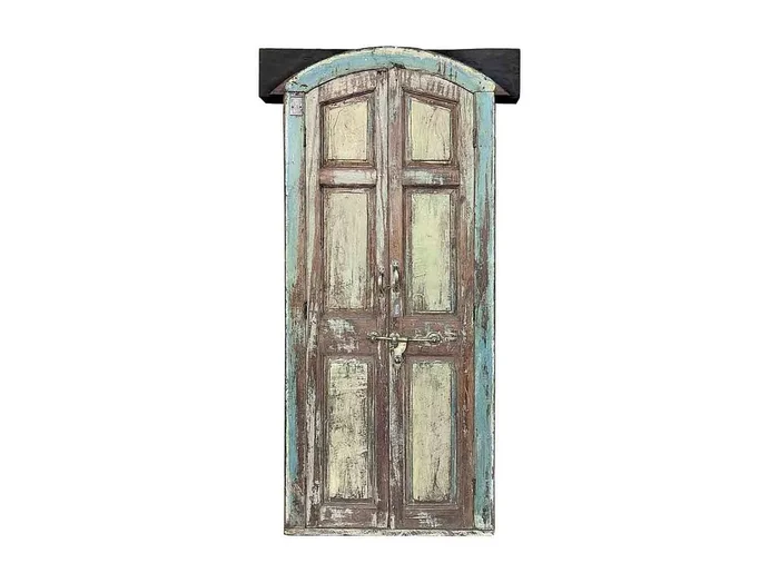 Puerta de madera marrón con acabado artesana marrón 90x12x208h cm