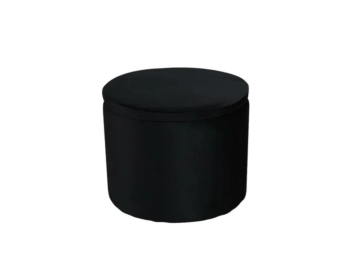 Puf Dunken, reposapiés con almacenaje Ø51cm velour negro.