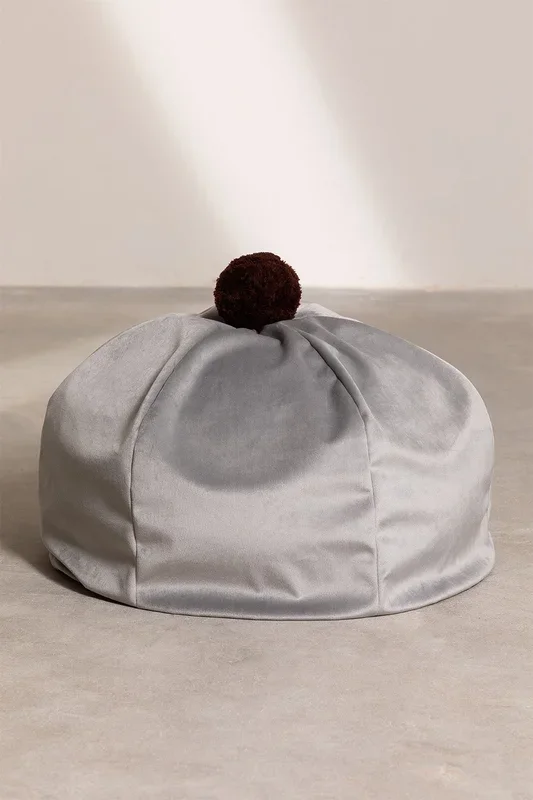Puff Redondo en Terciopelo Oinna Gris Claro – SKLUM