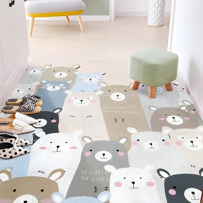 PVC Alfombra Infantil con Patrón de Animales Tapete Irregular Multicolor para Corredor, Resistente a Manchas – Gris 120 x 120 cm