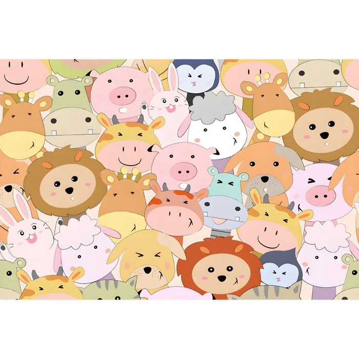 PVC Tapete Irregular Infantil con Patrón de Animales Alfombra Multicolor Antideslizante para Sala – Naranja 120 x 140 cm