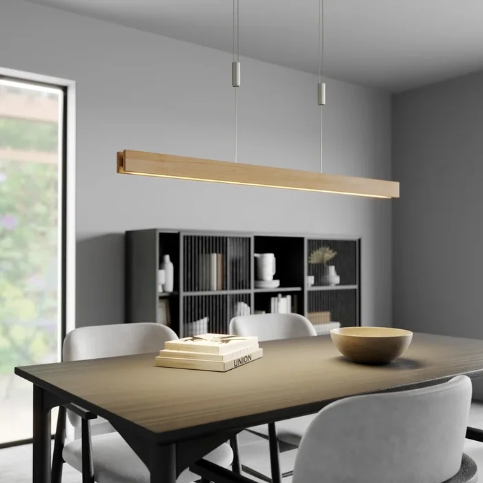 Quitani Lámpara colgante LED Alin, longitud 98 cm, roble natural