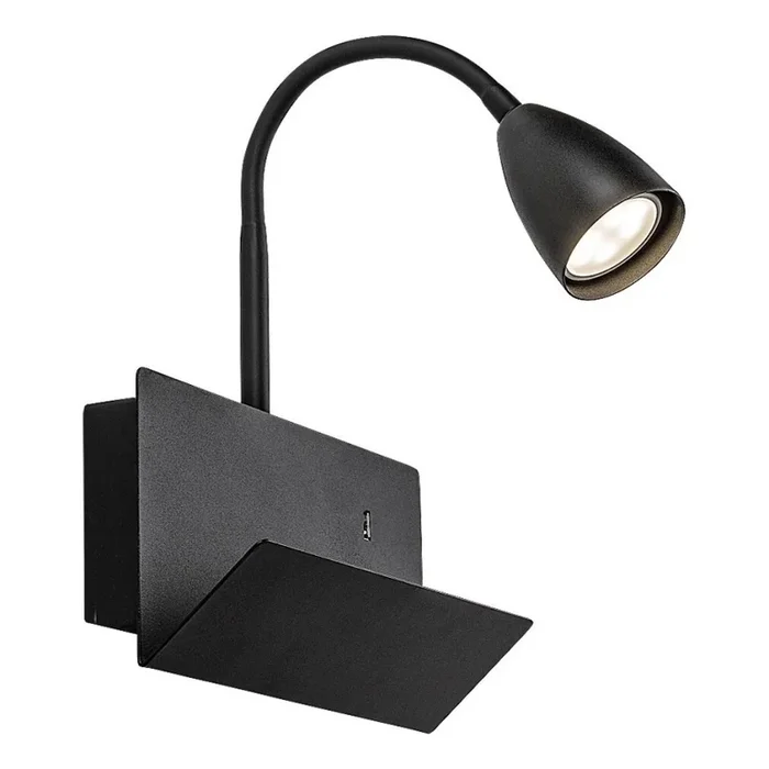 Rabalux – Aplique con estante y puerto USB 1xGU10/25W/230V negro