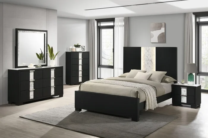 Rangley Black LED Panel Bedroom Set