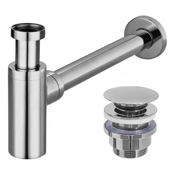 REA-A5693 – Sifón para lavabo con válvula CLICK-CLACK, Ø 6,4 cm, cromo brillante