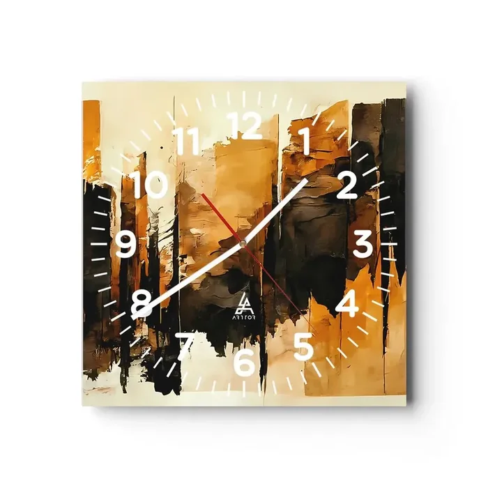 Reloj de pared – Reloj de vidrio – Armonía de negro y oro – 30×30 cm