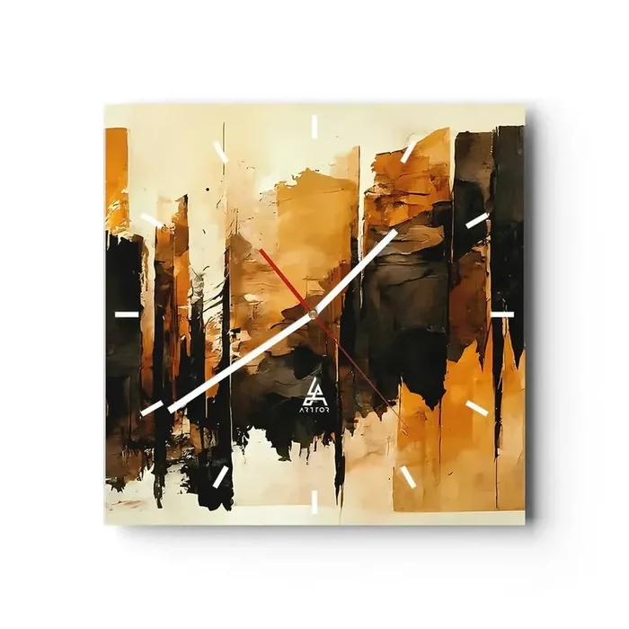 Reloj de pared – Reloj de vidrio – Armonía de negro y oro – 40×40 cm