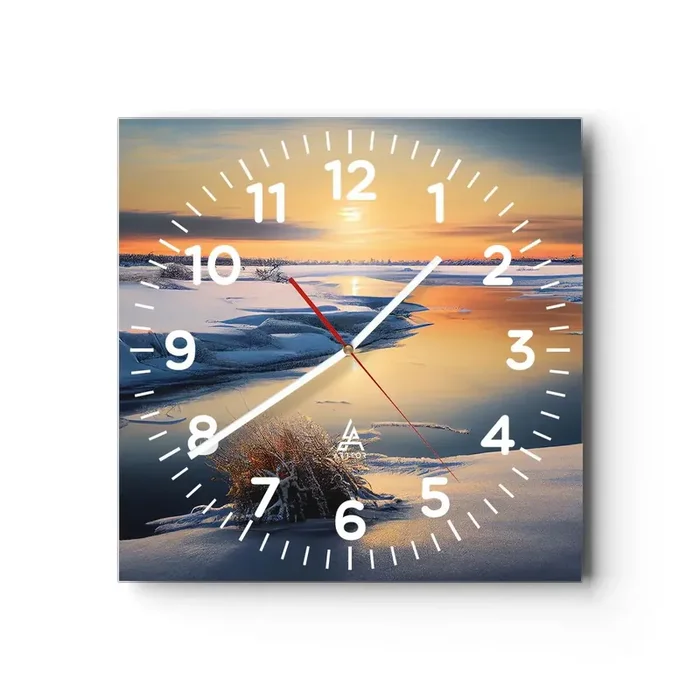 Reloj de pared – Reloj de vidrio – Atardecer de invierno – 30×30 cm