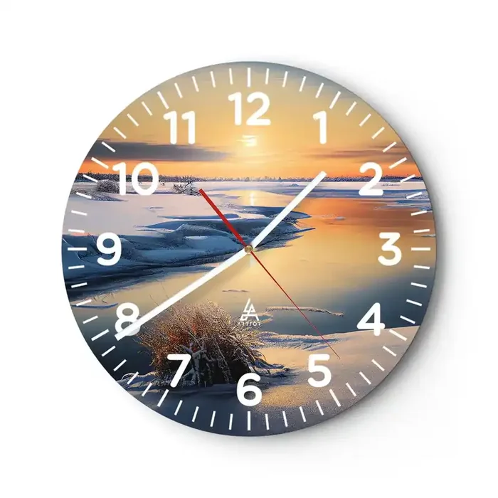 Reloj de pared – Reloj de vidrio – Atardecer de invierno – 40×40 cm
